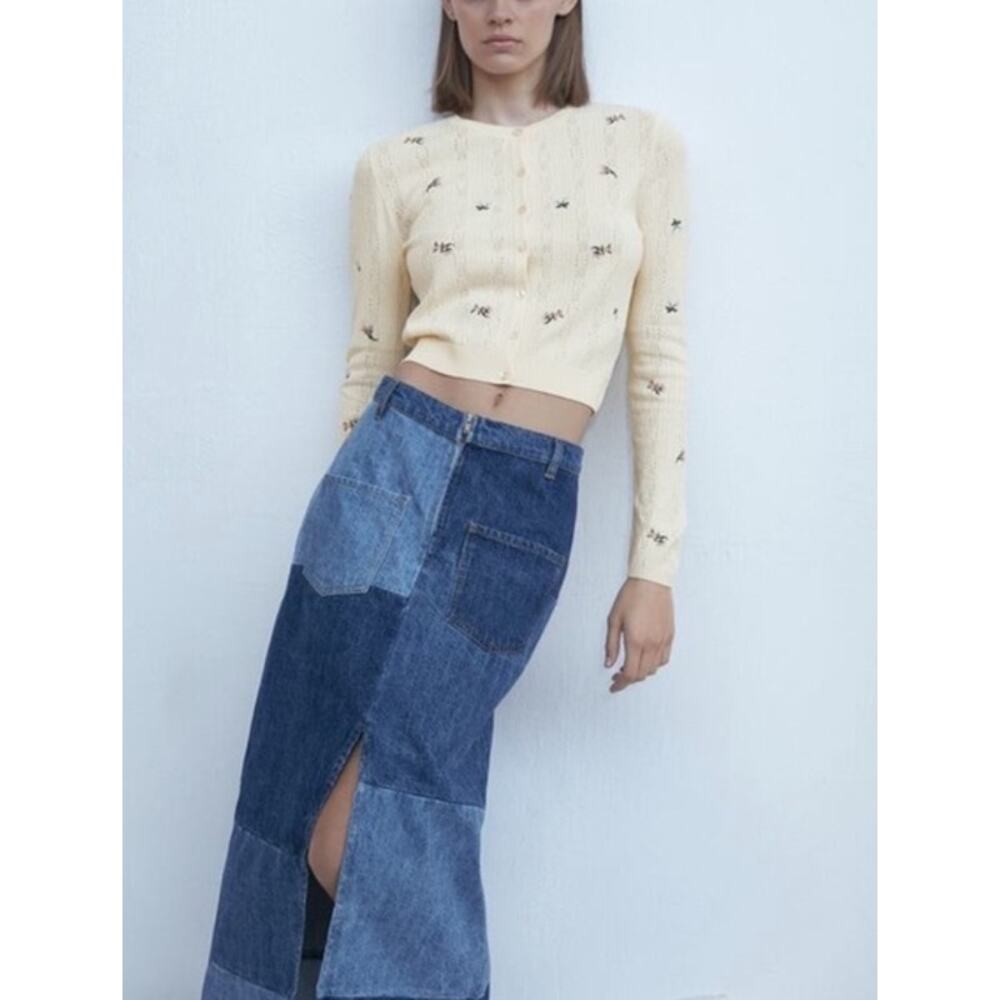 ZARA Embroidered Floral Cropped Cardigan Cottagecore Vintage Inspired Sweater - Picture 3 of 13